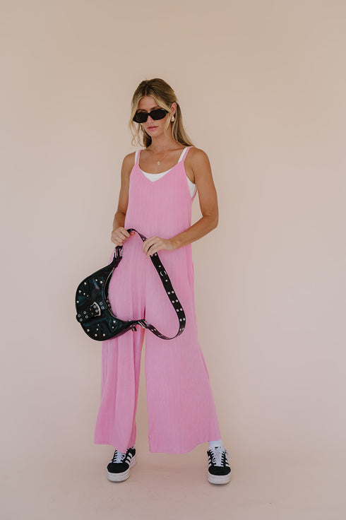 Everyday Ease Ribbed Jumpsuit// Barbie Pink